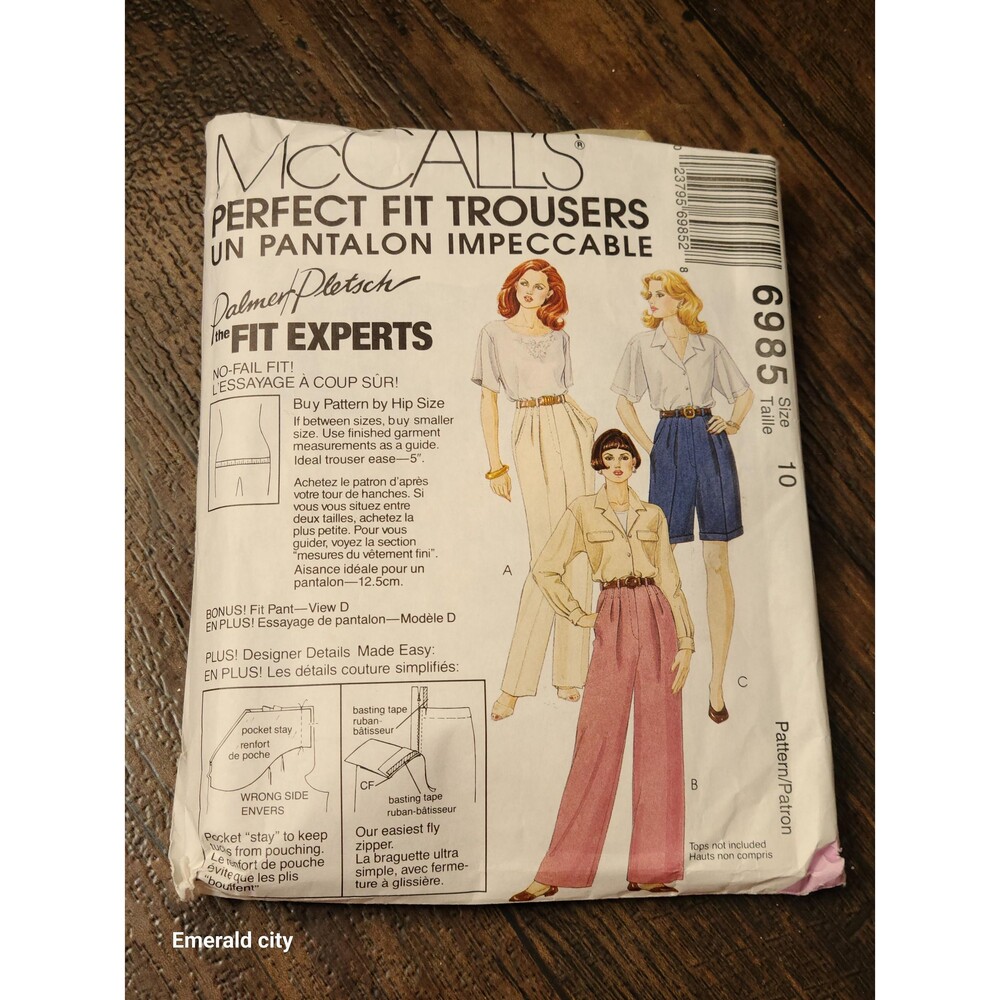 Vtg Pants Shorts Pleated Fit Trouser Sewing Pattern Size 10 Misses #6985 McCalls